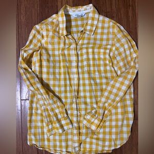 Old Navy Women's Yellow and White Plaid Shirt